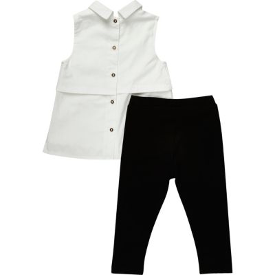 Mini girls white shirt black leggings outfit